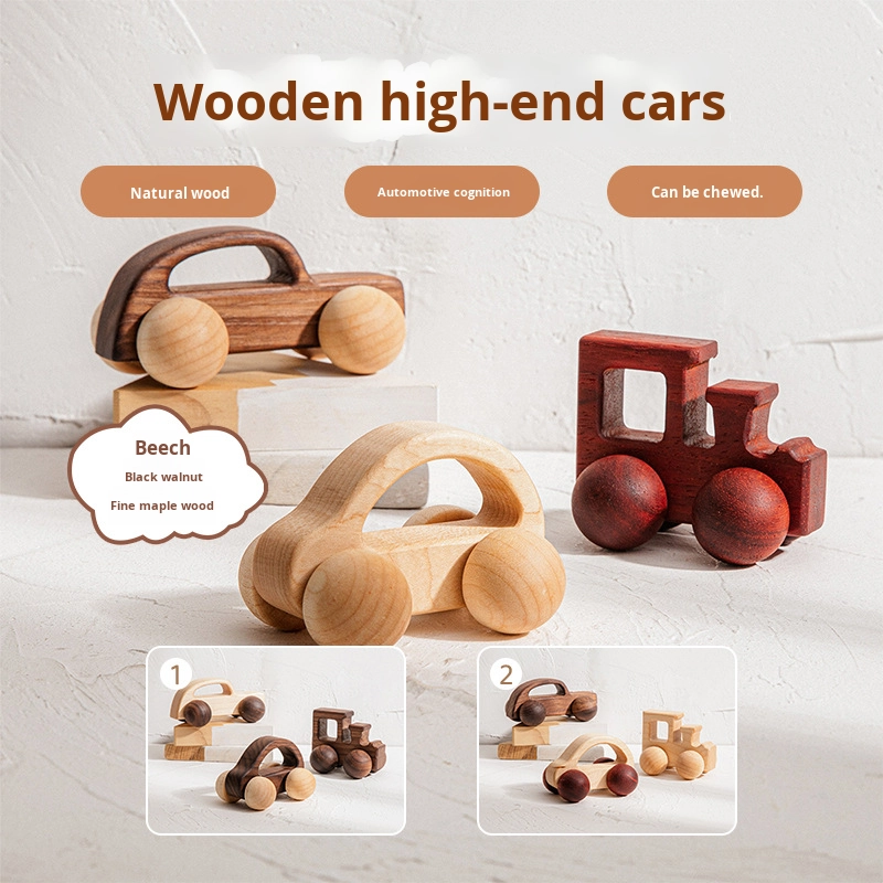 Walnut Wood Mini Colorful Cart Children's Early Education Building Blocks Toy Infant Stroller for Kids Boys Girls Preschool