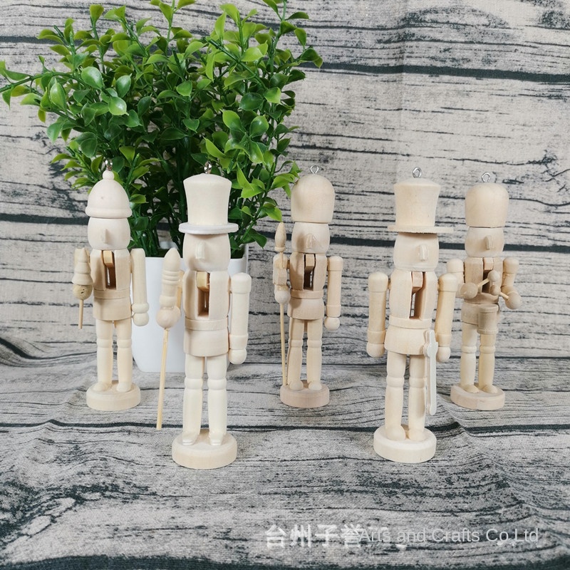 Single Pack Doll Paint 12cm Unfinished Blank Natural Wooden DIY Set Nutcracker For Kids Painting