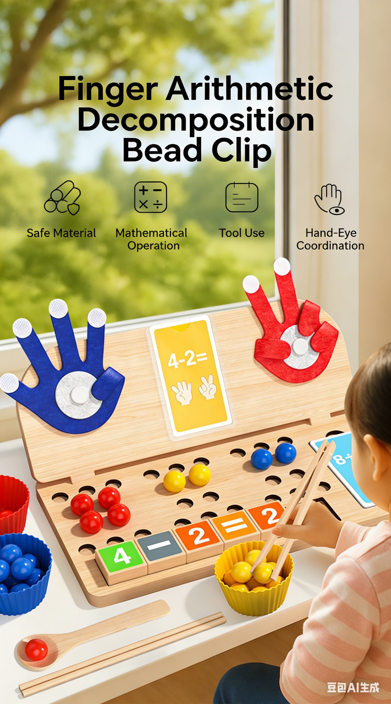 Wholesale Fun Children's Wooden Math Operation Toys Finger Counting Addition Subtraction Cognitive Math Educational Toy for Kids