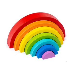 Kids Boy Girl Nesting Puzzle Blocks Tunnel Stacking Game Building Creative Color Shape Learning Toy Set Wooden Rainbow Stacker