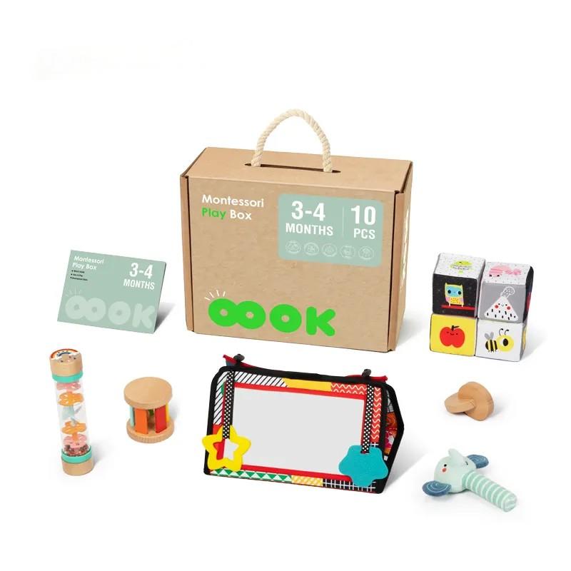 Educational Box Baby Toys Tummy Time Mirror Beaded Raindrop Sensory Montessori for Infants 3-4 Months