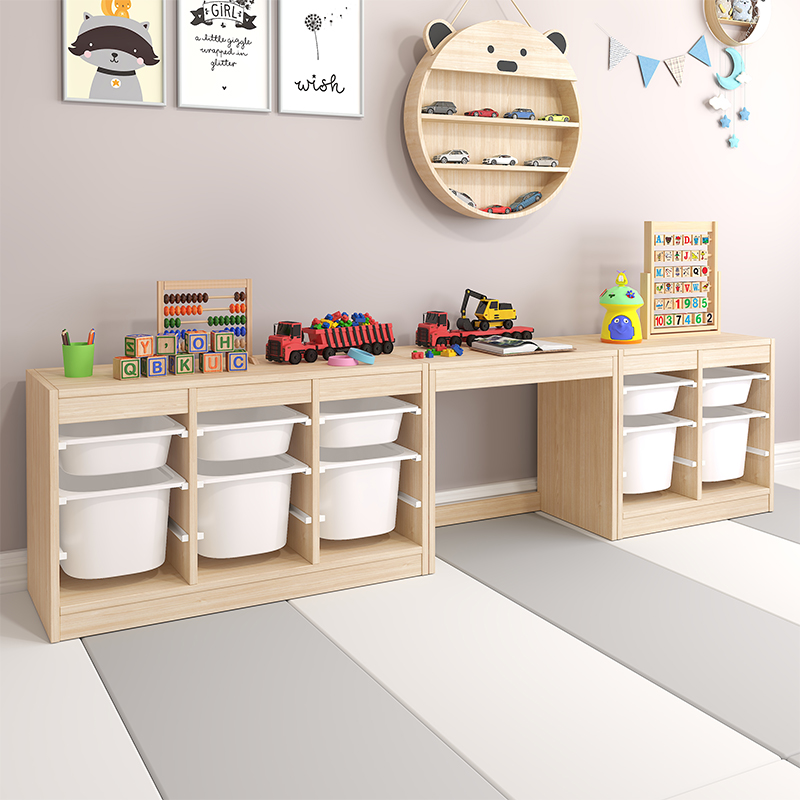 Wooden Children's Study Table, Solid Wood Toy Storage Rack, Baby Games, Multi-functional Early Education Building Blocks