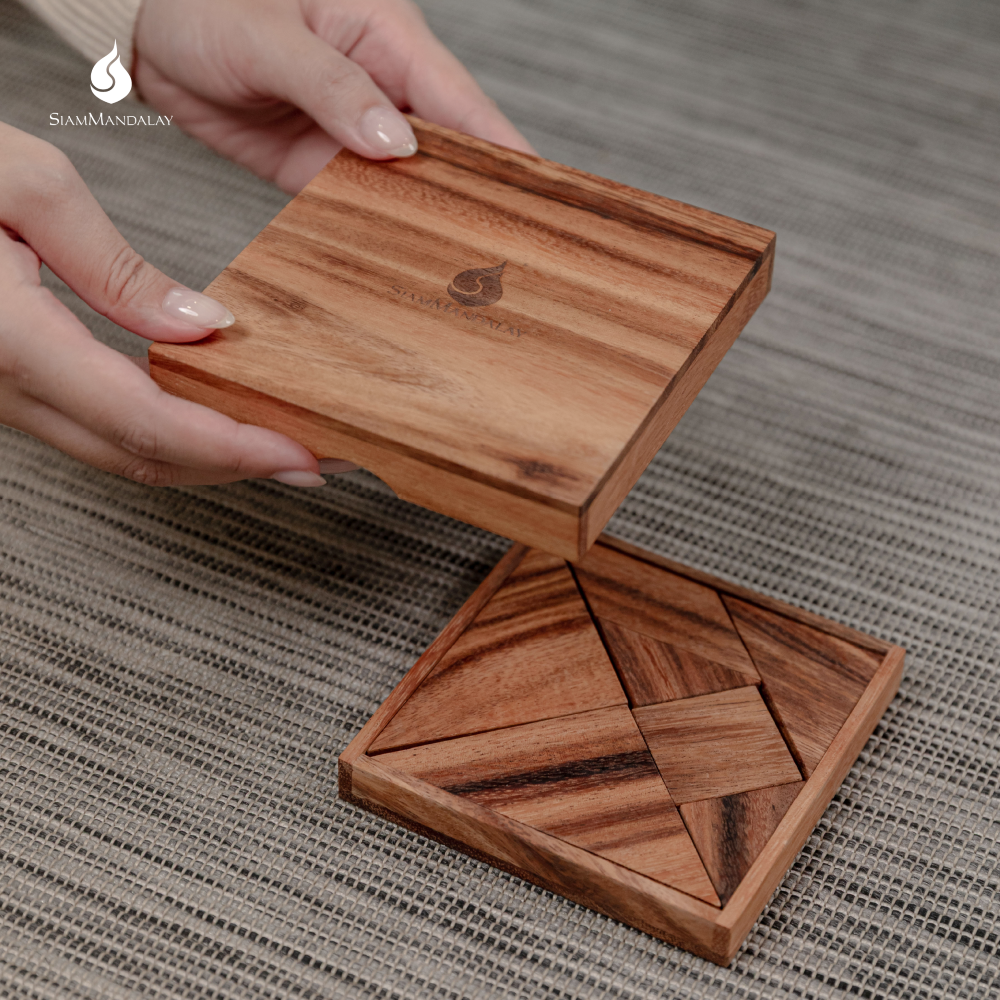 Tangram : Wooden Tangram Puzzle Geometric Brain Teaser STEM Educational Wood Toy By SiamMandalay Brand