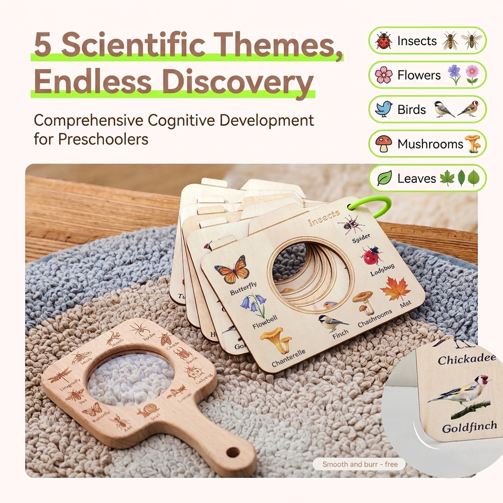 Wholesale Montessori Wooden Magnifying Glass Nature Exploration Toy Set Outdoor Learning Preschool Educational Wooden Book Toys