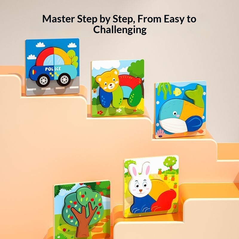 Montessori Puzzle Blocks for Early Childhood Education Cartoon Animals Wooden Toys Wholesale Magnetic Three-dimensional Puzzles