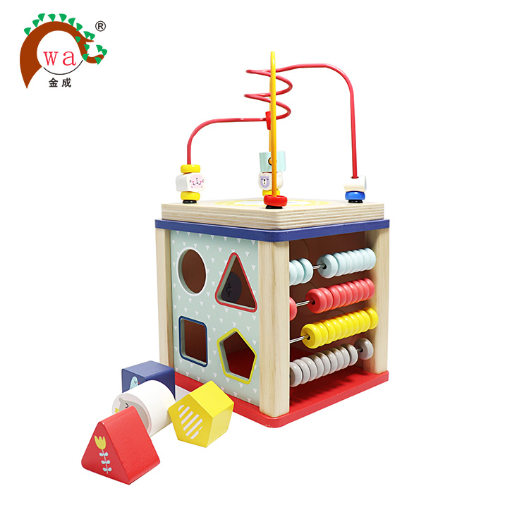 5 in 1 multi-function children wooden activity cube for baby