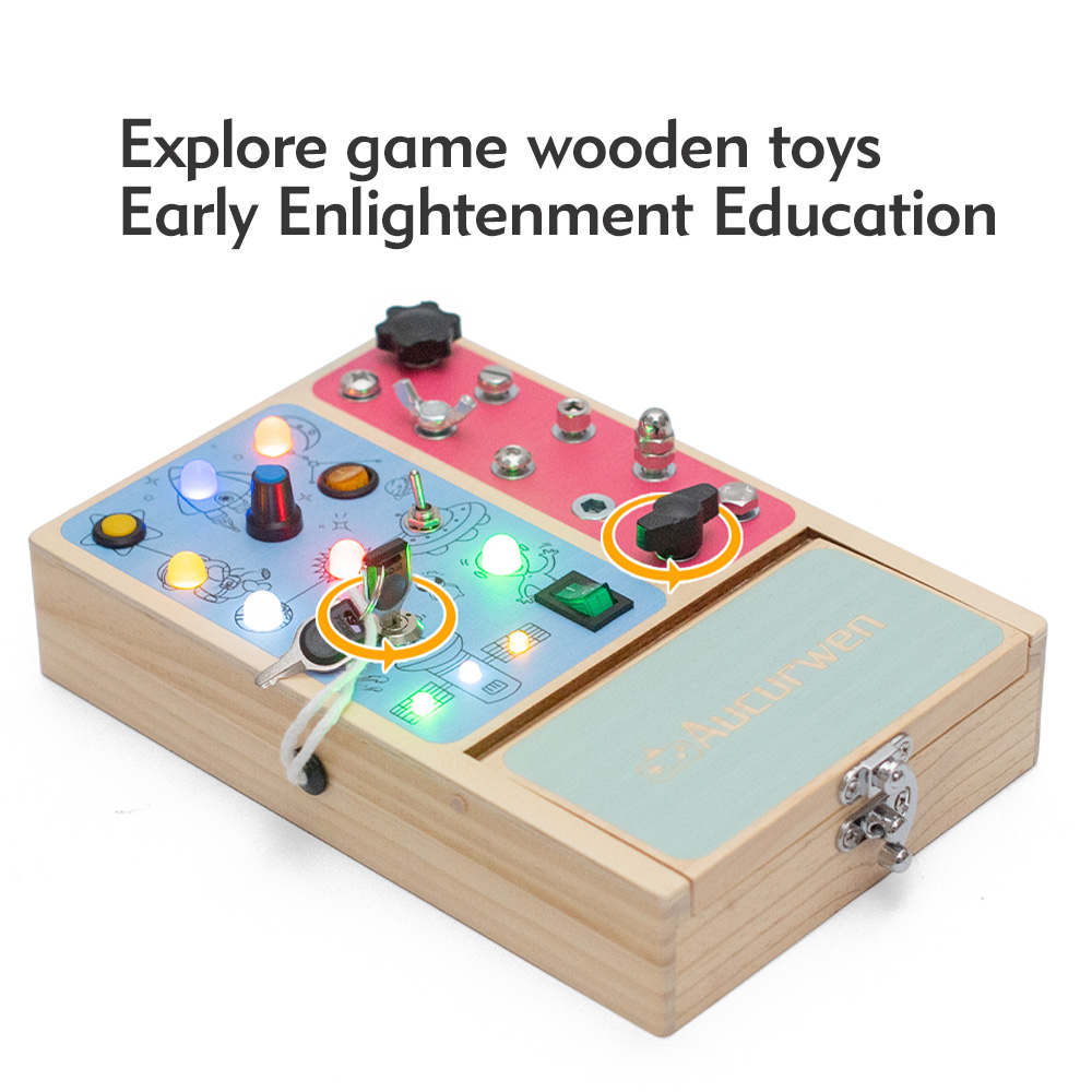 Montessori Educational Wooden Busy Board with Switch Box Sensory Toy for 1-3 Years Old Babies Toddlers Children Boys &amp; Girls