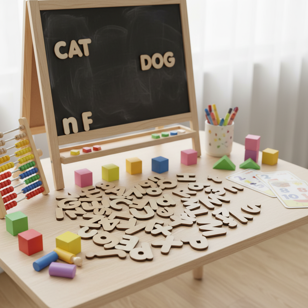 Montessori Style Wooden Alphabet Magnets Safe Eco-Friendly ABC Toy for Kids Early Childhood Learning