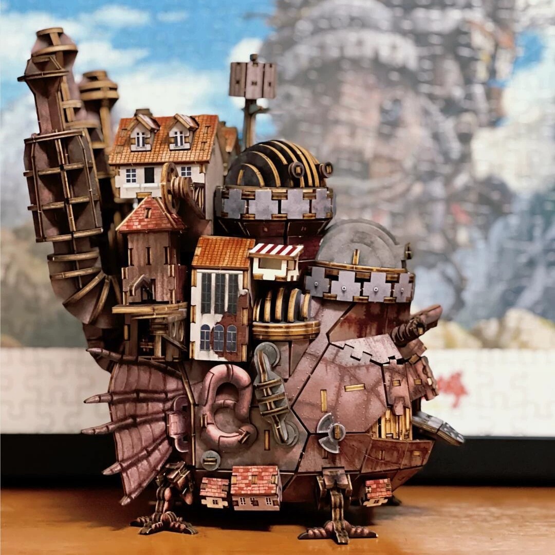 3D Wooden Puzzle Moving Castle Wooden Assembly Model Building Block Toy Anime Ornament Figurine 3D Puzzle