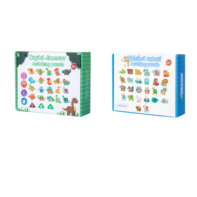Educational Wooden 3D Number Math Learning Digital Dinosaur Cute Animal English Letter Alphabet Matching Pairing Block Puzzle