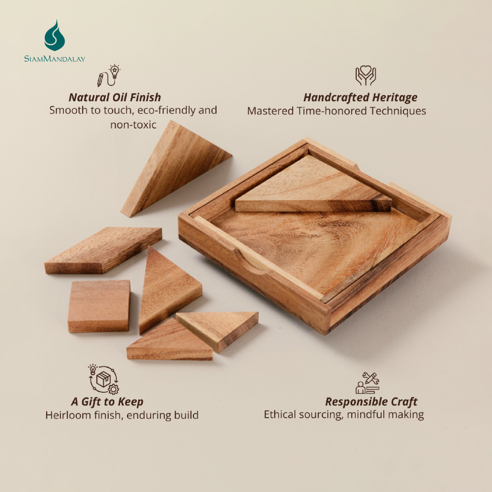 Tangram : Wooden Tangram Puzzle 7 Flat Geometric Wooden Pieces Shape Recognition Game Artisan Wooden Blocks Non-toxic