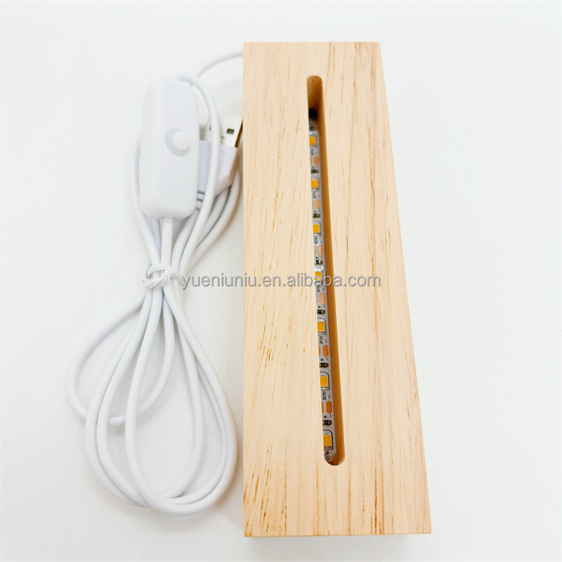 Hot Selling Beech USB Rectangular Night Light Wooden Led Light Bases For Acrylic