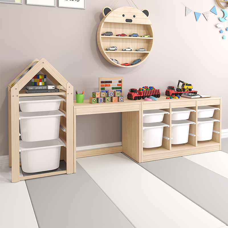 Wooden Children's Study Table, Solid Wood Toy Storage Rack, Baby Games, Multi-functional Early Education Building Blocks