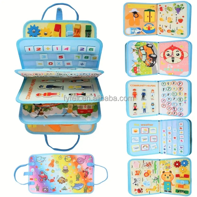 Wholesaler Newest Educational Toddler Toy Felt Wooden Busy Board Sensory Board Quiet Book