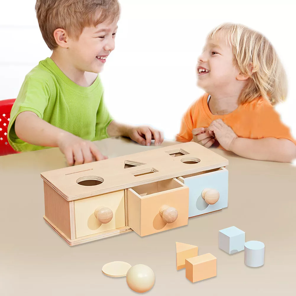 Baby Wooden Montessori Educational Toy Kids Wooden Ball Drawer Target Box Development Coin Box Materials Full Set Montessori Toy