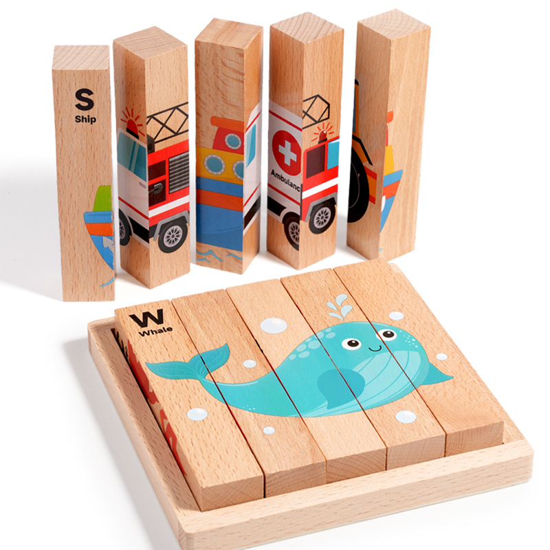 Children's DIY Wooden Alphabet Puzzle Blocks Kindergarten English Word Game Early Education Toy Boxed Strip Blocks For Kids