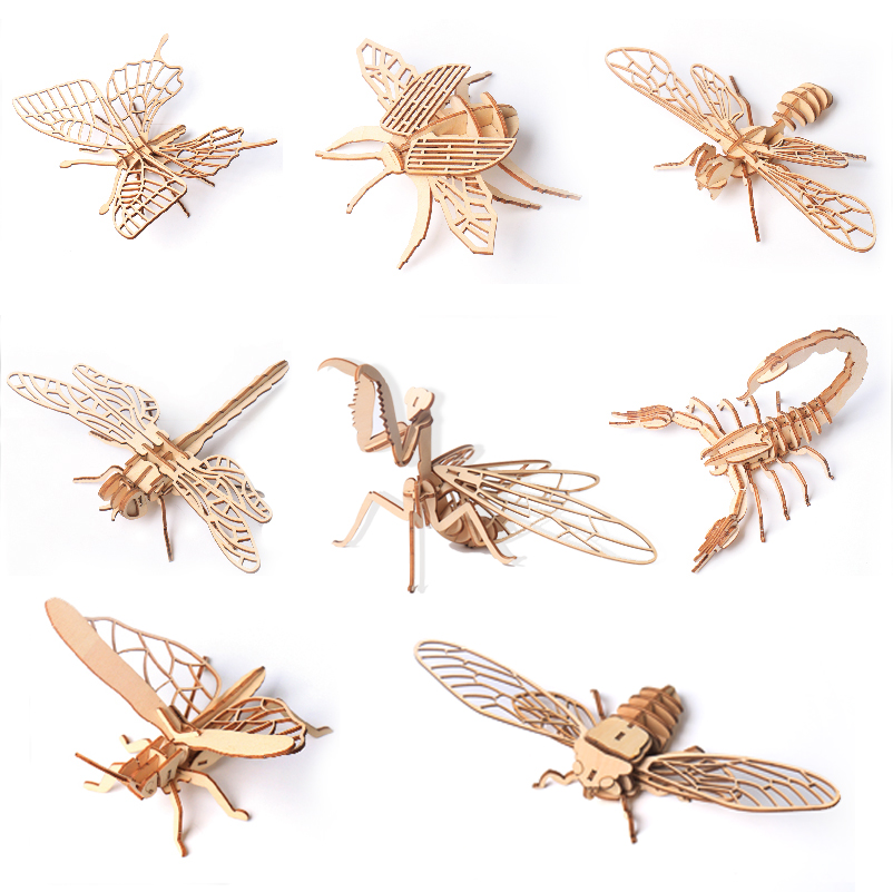 Wooden Montessori Educational Kids Puzzles Toys 3D Puzzle DIY Insects Animal Bee For Child Age 3 4 5 Boys And Girls