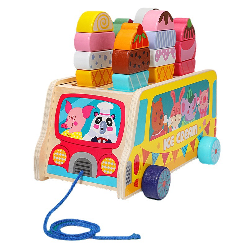 Cross-border Wooden Children's Ice Cream Cart Toy Shape Color Recognition Matching Pretend Play Early Education