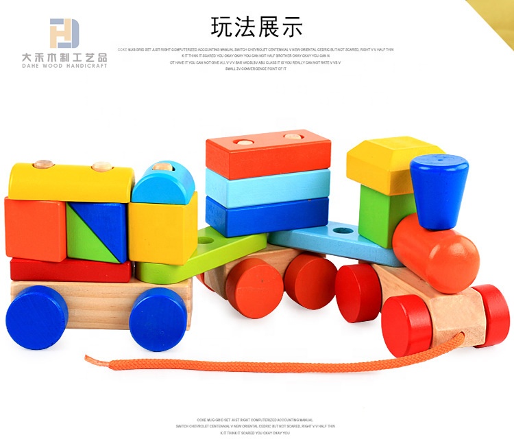 Kids Wooden Train Building Blocks Sorting Stacking Wood Block Game Educational Toy Set for Toddlers Ages 3-8 Birthday Gift