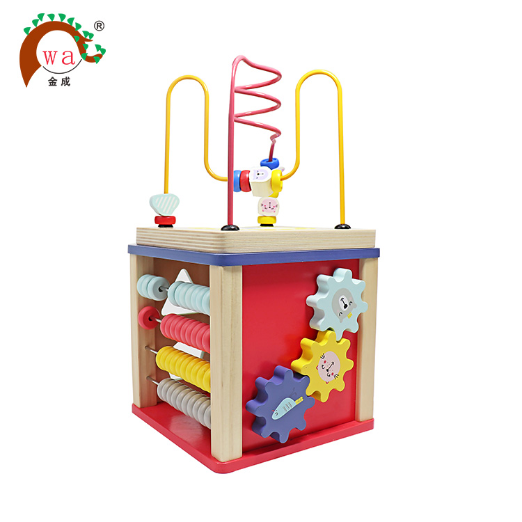 5 in 1 multi-function children wooden activity cube for baby