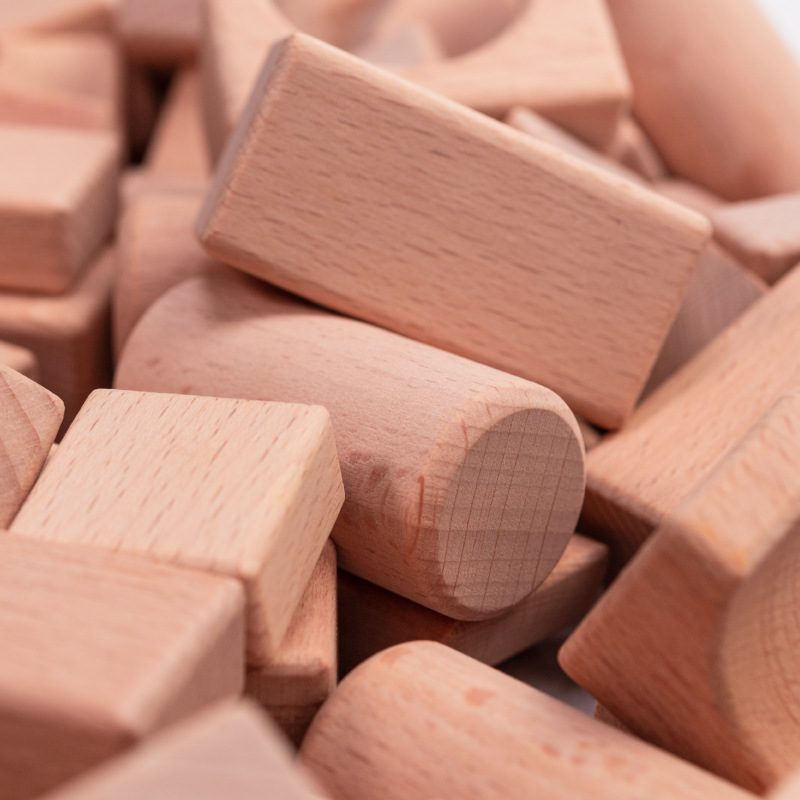 Natural Beech Wood Block with Box 22pcs Kids Wooden Blocks Toys Set