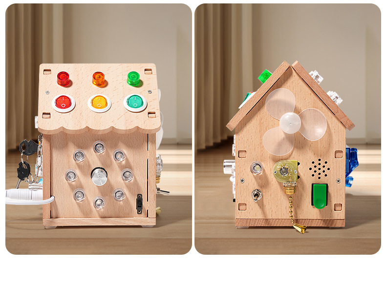 Montessori Sound and Light Busy House Wooden Busy Board Light Switch Games Toddler Montessori Sensory Toys