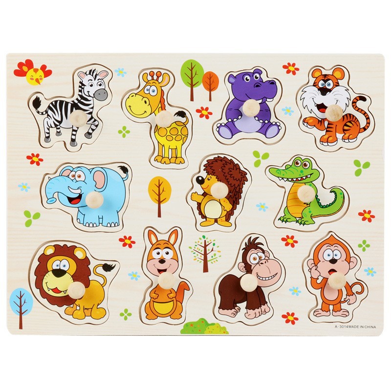 Mushroom Nail Handheld Puzzle Board Montessori Early Education Wooden Toy Alphabet Number Fruit Shape Recognition Puzzle Board
