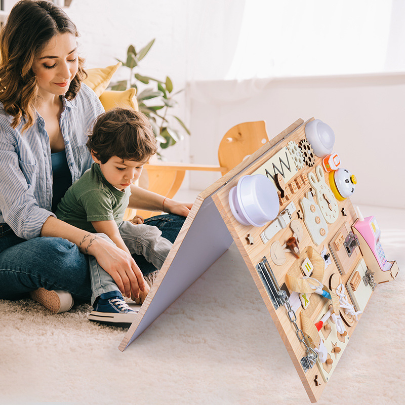 Wooden Toys Busy Board Children Sensory Montessori Early Education Learning Toys Busy Board for Kids Baby Toddler