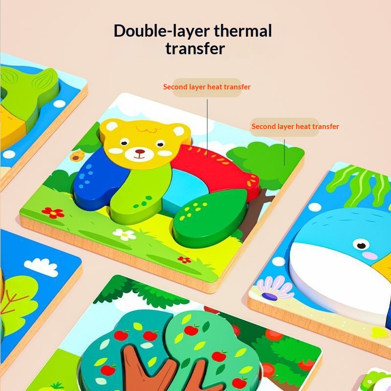 Montessori Puzzle Blocks for Early Childhood Education Cartoon Animals Wooden Toys Wholesale Magnetic Three-dimensional Puzzles