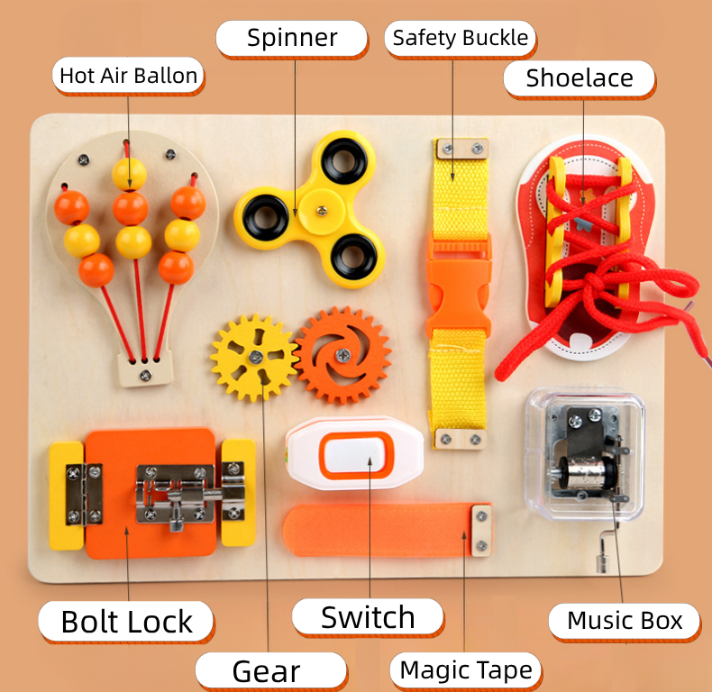 Montessori Sensory Gift Toys for Boys and Girls Wooden Hot Air Balloon Gear Busy Board Game-Educational Activity Sets