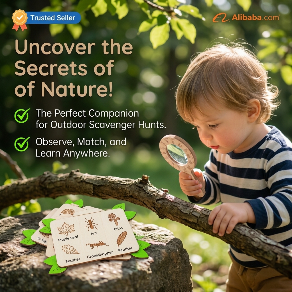 Wholesale Montessori Wooden Magnifying Glass Nature Exploration Toy Set Outdoor Learning Preschool Educational Wooden Book Toys