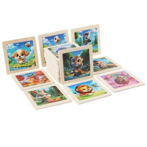 9-Piece Wooden Flat Puzzle Board Toy Early Education Intelligence Development 3D Puzzle for Boys Girls Babies