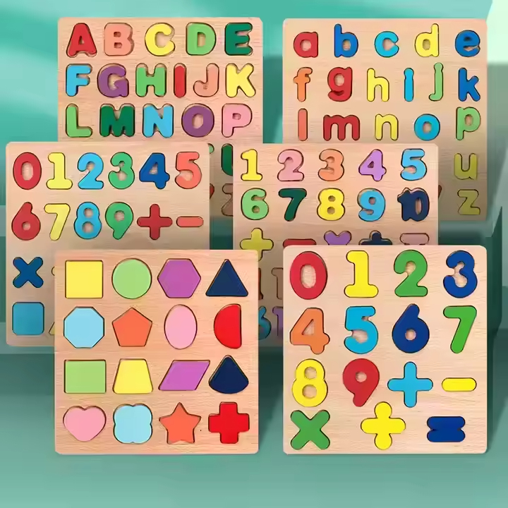 Manufacturer Wooden Alphabets Number Shape Board Montessori Learning 3D Letter Puzzle Game Educational Toy For Kids Boys Girls