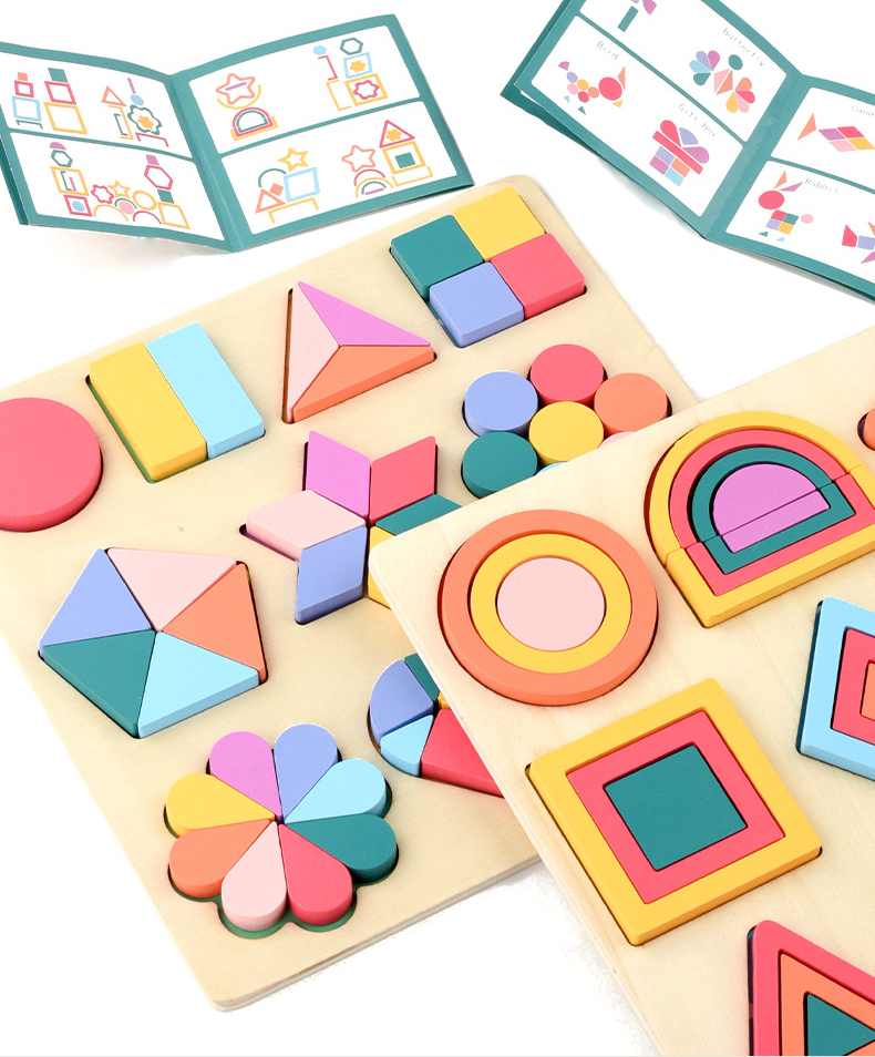 CE CPC Wholesale Creative Shape Matching Toy Children Thinking Training Shape Recognition Puzzles Wooden Geometric Shape Puzzles