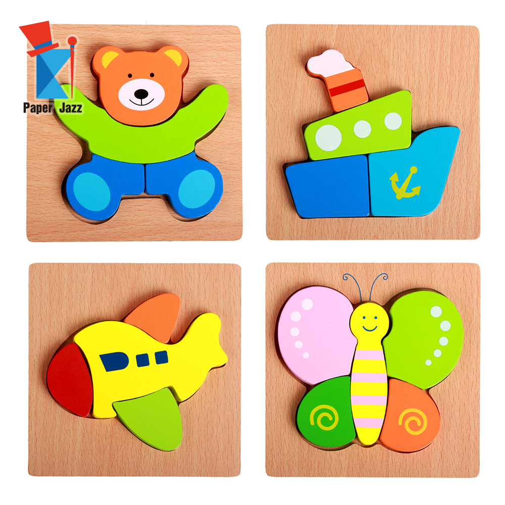 Wooden 3D Three-dimensional Puzzle Early Education Educational Toys for Children Cartoon Animal Car Suitable
