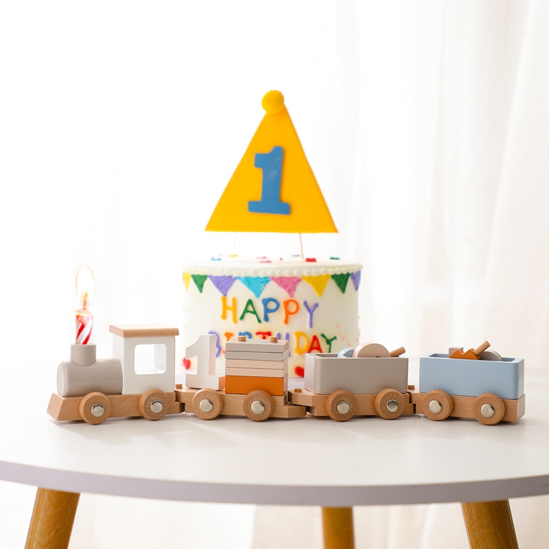 Wooden Number Train Building Blocks - Montessori-Inspired Stacking &amp; Counting Toy For Toddlers 1-5 Years, Birthday Gift