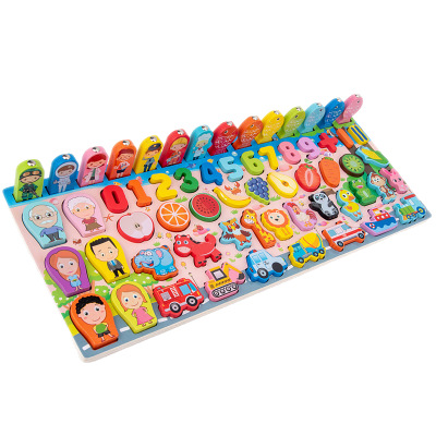 Wholesale Muwantu M6 Kids Montessori Math Geometry Cognition Puzzle Wooden Fruit Animal Fishing Activity Board Educational Toys