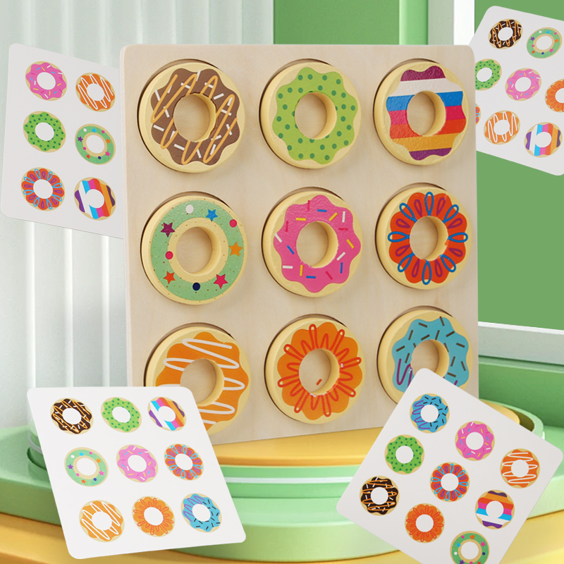 Montessori Toy Wooden Color Matching Toy, Funny Creative Activities Practical Educational Toy, Donuts Sorting Game for Kids Toys