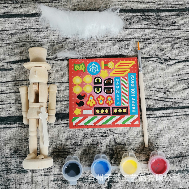 Single Pack Doll Paint 12cm Unfinished Blank Natural Wooden DIY Set Nutcracker For Kids Painting