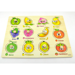 Fruit Education Cute Designs Pegged Puzzles Wood Colorful 2D Puzzle Hand Grasp Plate Wooden Peg Puzzles