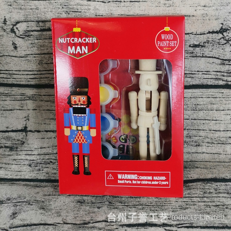 Single Pack Doll Paint 12cm Unfinished Blank Natural Wooden DIY Set Nutcracker For Kids Painting