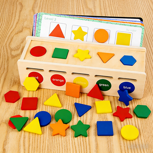 Wholesale Montessori Wooden Stacking Puzzle Intelligence Cognitive Teaching Aids Shape Color Matching Learning Toys for Kids