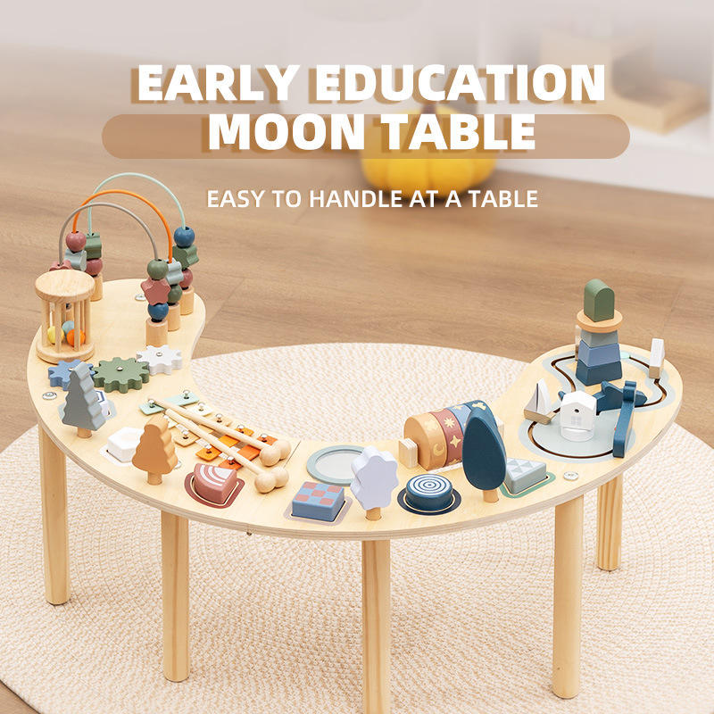 Qiaike Custom Montessori Wooden Sensory Play Table Baby Activity Center Learning Toys For 1+ Year Old Girls Boy Gifts