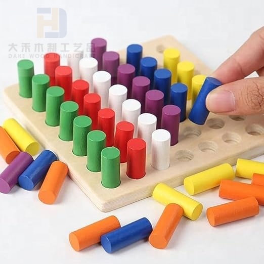 Educational Math Counting Wood Sensing Stick Toy Wooden Color Shape Sorting Stacking Creative Toys for Kids Toddler Learn