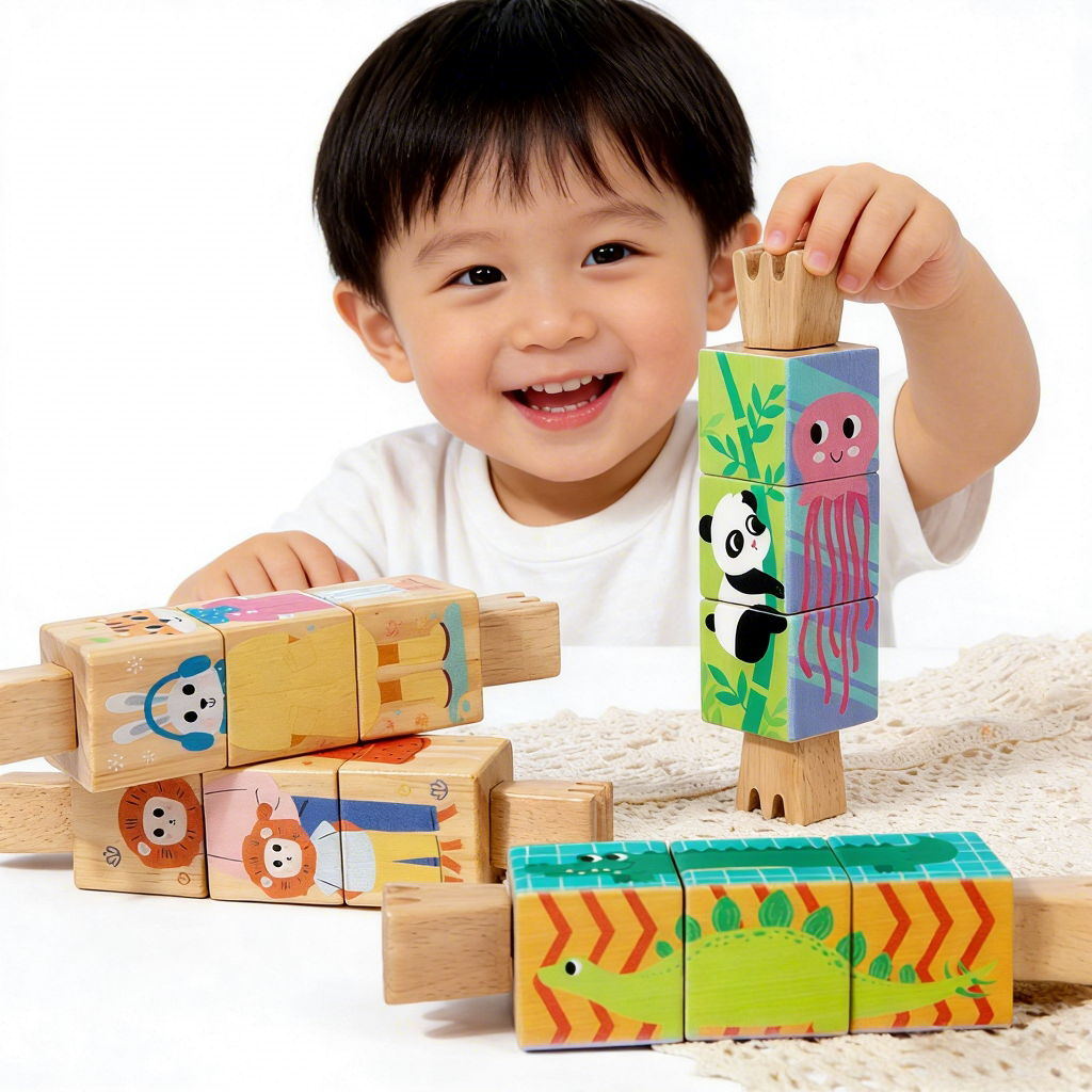Montessori Animal Rotating Twist Blocks Puzzle Games Creative Shape Matching Cognition Educational Toys For Kids Boys Girls