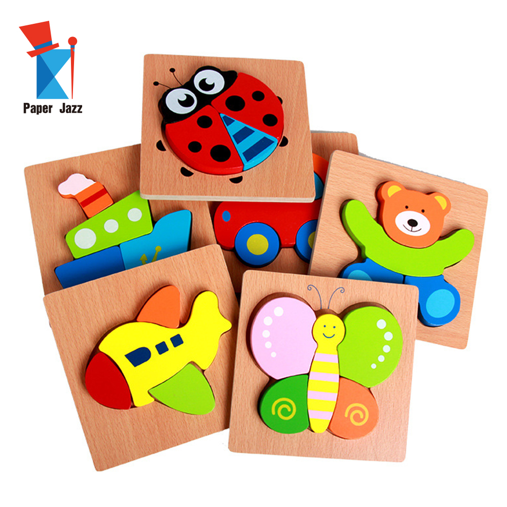 Wooden 3D Three-dimensional Puzzle Early Education Educational Toys for Children Cartoon Animal Car Suitable