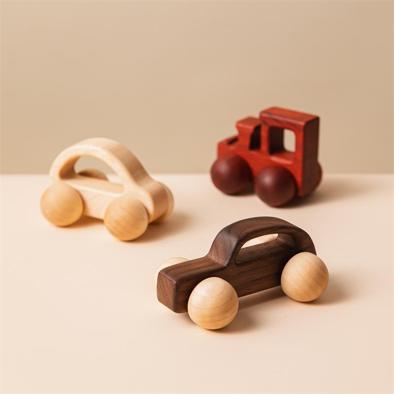 Walnut Wood Mini Colorful Cart Children's Early Education Building Blocks Toy Infant Stroller for Kids Boys Girls Preschool