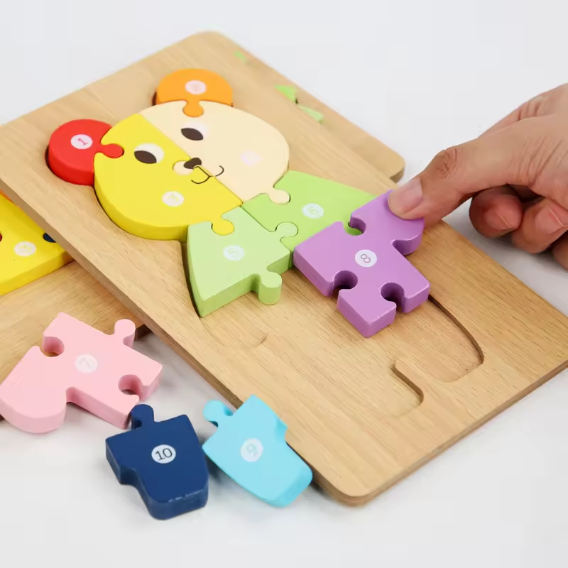 3D Wooden Diy Jigsaw Puzzle New Product Montessori Wooden Baby Cartoon Educational Board Game Toys for Kids Toddlers Boys Girls