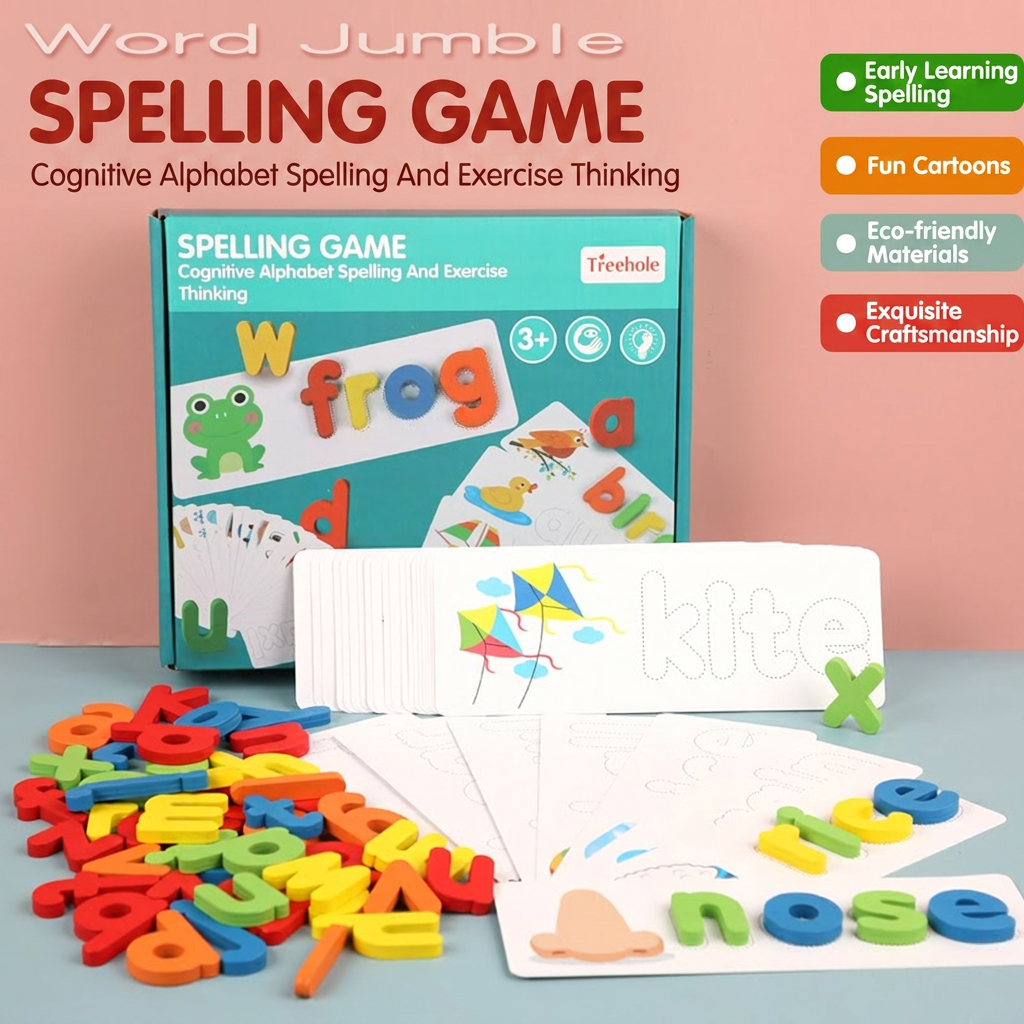 Montessori Wooden Educational Math &amp; Spelling Scrable Learning Toy Alphabet Puzzle Eco-friendly Preschool 3-6 Years Word Game