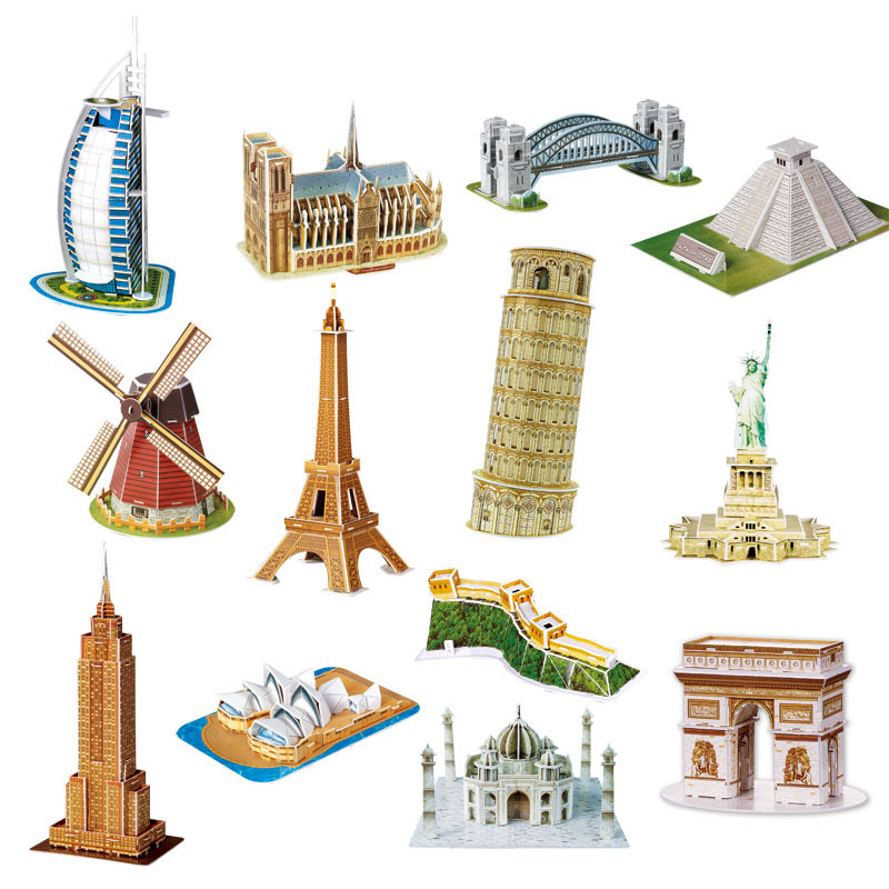 40 Style Diy Cardboard World Famous Architecture Building 3D Puzzle House Model Construction 3D Jigsaw Puzzle Toys For Kids Gift